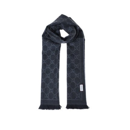 Gucci Gg Wool Scarf Black And Light Grey 180Cm ‎848507 3G200 1063