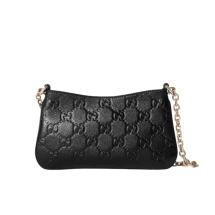 Gucci Gg Emblem Super Mini Bag Black Gg Grainy Leather 23Cm 815278 Aaeem 1000