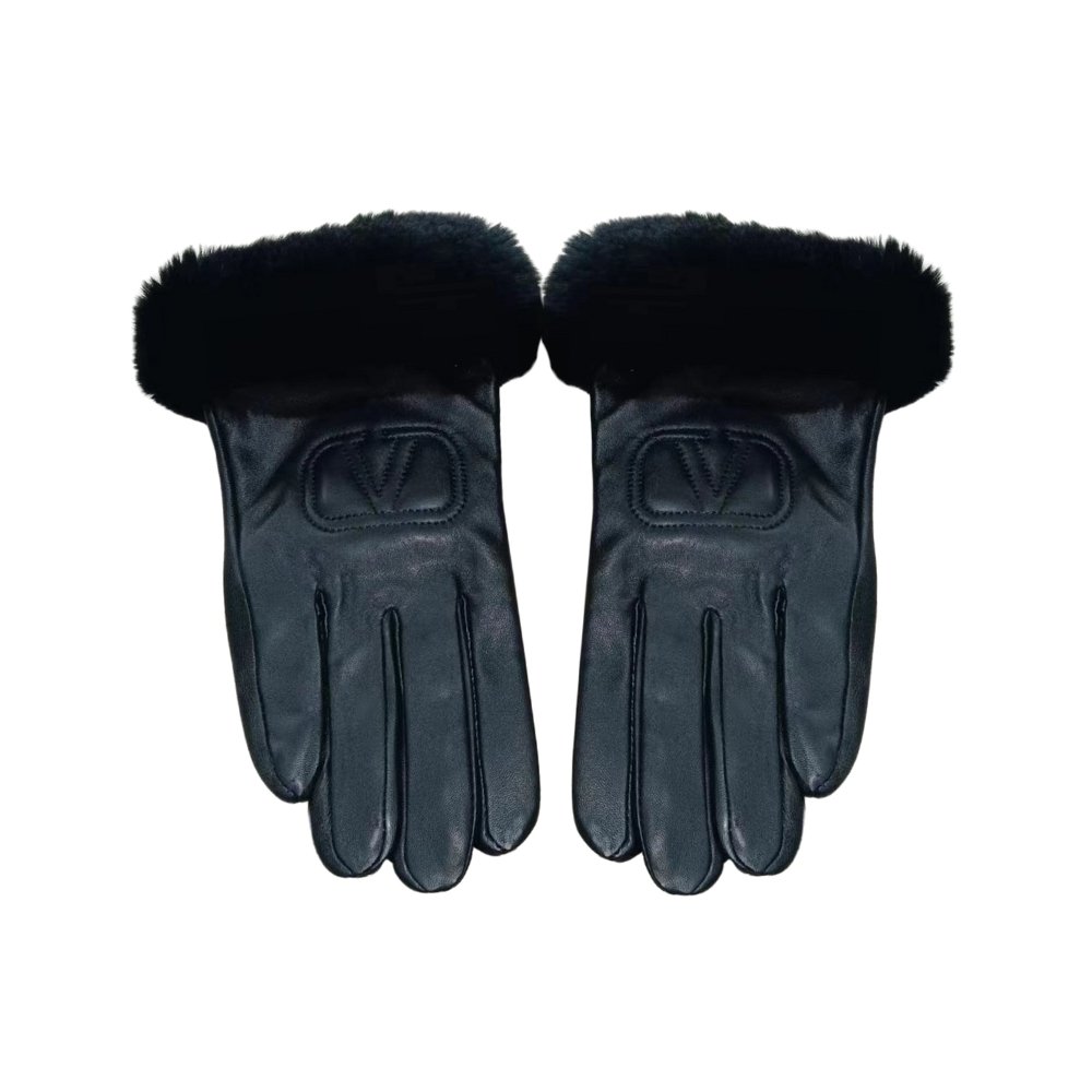 Thumbnail-27-3-1 Valentino Rabbit Fur Black Leather Gloves - Image 1