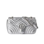 Gucci Gg Marmont Medium Shoulder Bag Metallic Silver Leather 26Cm 443497 AAESP 8106