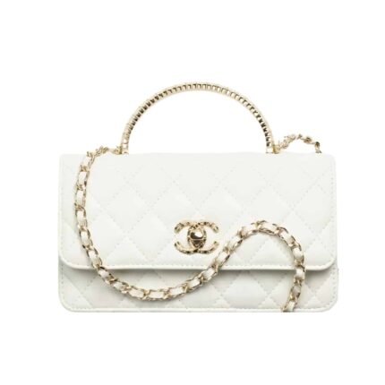 Chanel Clutch With Strap Shiny Crumpled With Imitation Pearls White 20Cm Ap3803 B15603 10601