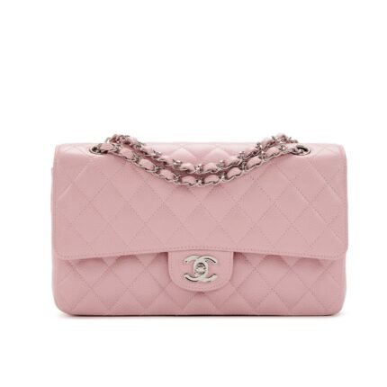 Chanel Medium Classic Flap Bag Silver Hardware Pink 25Cm