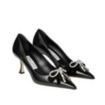 Jimmy Choo Auria 70 Soft Spazzolato Pumps with Velvet and Crystal Bow Black AURIA70BSV