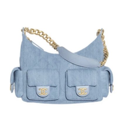 Chanel Large Hobo Bag Washed Denim And Gold Tone Metal Blue 31Cm AS5339 B19251 NG353