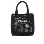 Prada Natural Raffia Logo Tote Black 1Bg444 2A2T F0002 18Cm