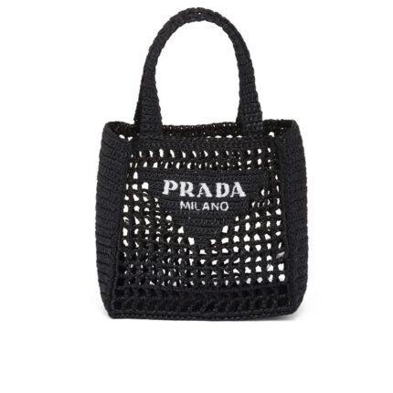 Prada Natural Raffia Logo Tote Black 1Bg444 2A2T F0002 18Cm
