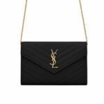 Saint Laurent Classic Cassandre Chain Wallet In Grain De Poudre Black Gold 22Cm 377828BOW011000