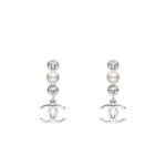 Chanel Crystal Cc Pearl Drop Earrings Silver Abg202 B21707 U2865