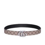 Gucci Gg Marmont Reversible Belt Silver Hardware Beige Brown