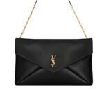Saint Laurent Cassandre XXL Pouch On Chain In Shiny Leather Black 35Cm