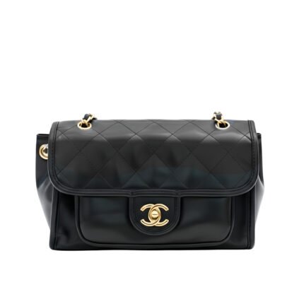 Chanel Large Straight Lined Flap Bag In Black 28Cm