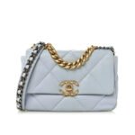 Chanel 19 Flap Bag Shiny Gold And Silver Tone Light Blue 26Cm
