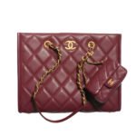 Chanel Small Shopping Bag Gold Tone Burgundy 31Cm AS4940 B17067 NY570