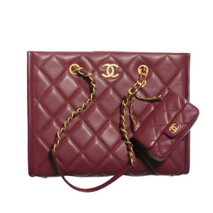 Chanel Small Shopping Bag Gold Tone Burgundy 31Cm AS4940 B17067 NY570