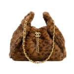Chanel 25 Small Handbag Faux Leopard Fur And Gold Tone Metal Brown 28Cm