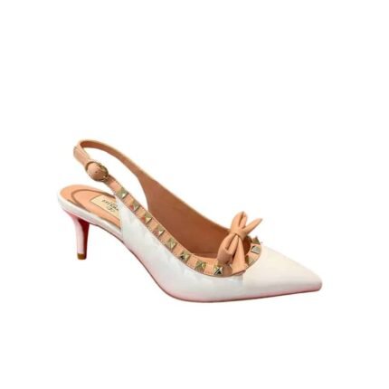 Valentino Rockstud Bow Slingback Pump In Patent Leather With Matching Studs White