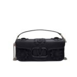 Valentino Garavani Loco Flower Applique Shoulder Bag Black 26Cm