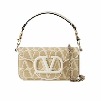 Valentino Valentino Garavani Locò Toile Iconographe Raffia Shoulder Bag Natural 20Cm