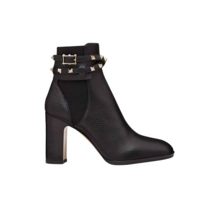 Valentino Garavani Rockstud Grainy Calfskin Ankle Boot Black 3W2S0P62Vce 0No