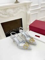 Valentino Garavani Vlogo Woven Leather Slingback Pumps Silver - Image 6