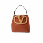 Valentino Garavani Supervee Leather Bucket Bag Brown 20Cm
