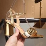 Gucci Gold Metallic Laminate Leather Mid Heel Sandal 453379 - Image 5
