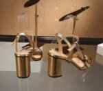 Gucci Gold Metallic Laminate Leather Mid Heel Sandal 453379 - Image 3