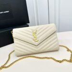 Saint Laurent Classic Cassandre Chain Wallet In Grain De Poudre Leather White 24Cm 377828Bow019207 - Image 2