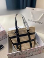 Saint Laurent Medium Panier Harness Raffia Tote Beige 17Cm - Image 3