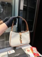 Saint Laurent Le 5 À 7 Linen Canvas Hobo Bag White And Brown 25Cm 657228Faavh - Image 3