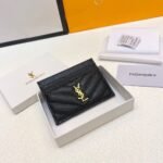 Saint Laurent Matelassé Card Case Black Gold Hardware 9cm - Image 2