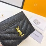 Saint Laurent Matelassé Card Case Black Gold Hardware 9cm - Image 5