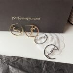 Saint Laurent Ysl Hoop Earrings With Crystal Silver Tone - Image 3