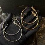 Saint Laurent Ysl Logo Big Round Earrings Gold - Image 3