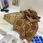Gucci Check Gg Wool Jacquard Scarf Brown 180Cm - Image 4