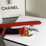 Chanel Leather Belt With Cc Pearl And Gold Tone Metal Red 3Cm - Image 7