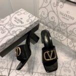 Valentino Vlogo Signature Square Toe Middle Heel Black Slide Sandal - Image 8