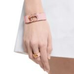 Set Gucci Cuff Bracelet And Ring Interlocking Enamel Light Pink Gold Tone - Image 6
