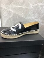 Chanel Embroidered Espadrille Leather Cap Toe Flats Black Cc - Image 5