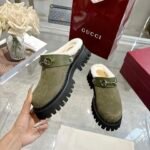Gucci Horsebit Shearling Mules In Dark Green Suede - Image 6