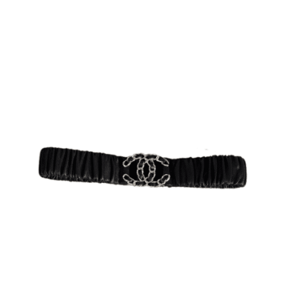 Chanel Cc Elastic Belt Leather With Silver Metal 30Mm