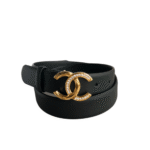Chanel Leather Belt With Cc Pearl And Gold Tone Metal Black 3Cm