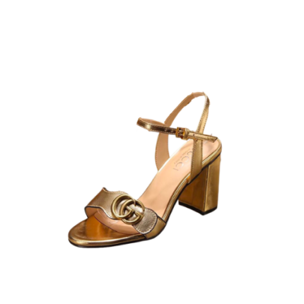 Gucci Gold Metallic Laminate Leather Mid Heel Sandal 453379