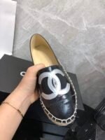 Chanel Embroidered Espadrille Leather Cap Toe Flats Black Cc - Image 6