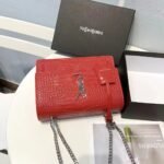 Saint Laurent Sunset Embossed Leather Bag Red - Image 8