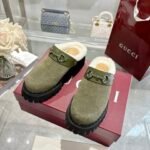 Gucci Horsebit Shearling Mules In Dark Green Suede - Image 7