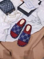 Gucci Women’S With Gg Pattern Slide Sandal Dark Blue - Image 5