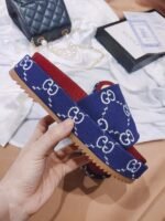 Gucci Women’S With Gg Pattern Slide Sandal Dark Blue - Image 6