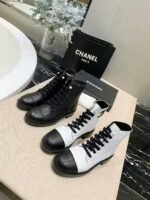 Chanel White Pearl Logo Cc Combat Lace Up Tie Ankle Boots G36209 - Image 8