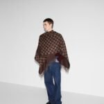 Gucci Gg Wool Jacquard Cape Brown And Beige 140Cm 817831 3G200 2579 - Image 6